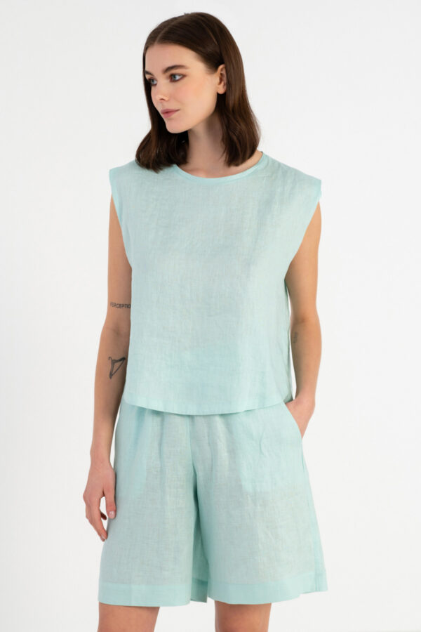 PHILOSOPHY-BL1828 LINEN CROPPED TOP